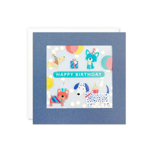 Dogs and balloons paper shakies card